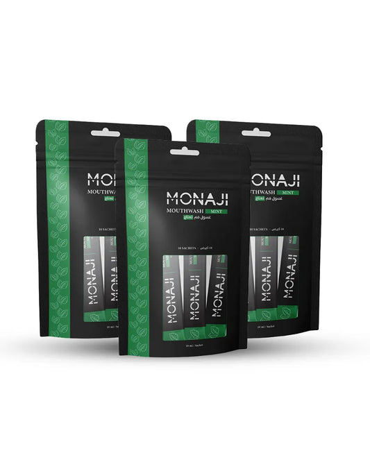Fresh Trio 3 Packs of Monaji Mint Mouthwash| 30 sachets