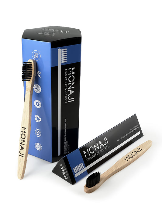 Monaji Prepasted Disposable Toothbrush- Bamboo Wood| Pack of 6